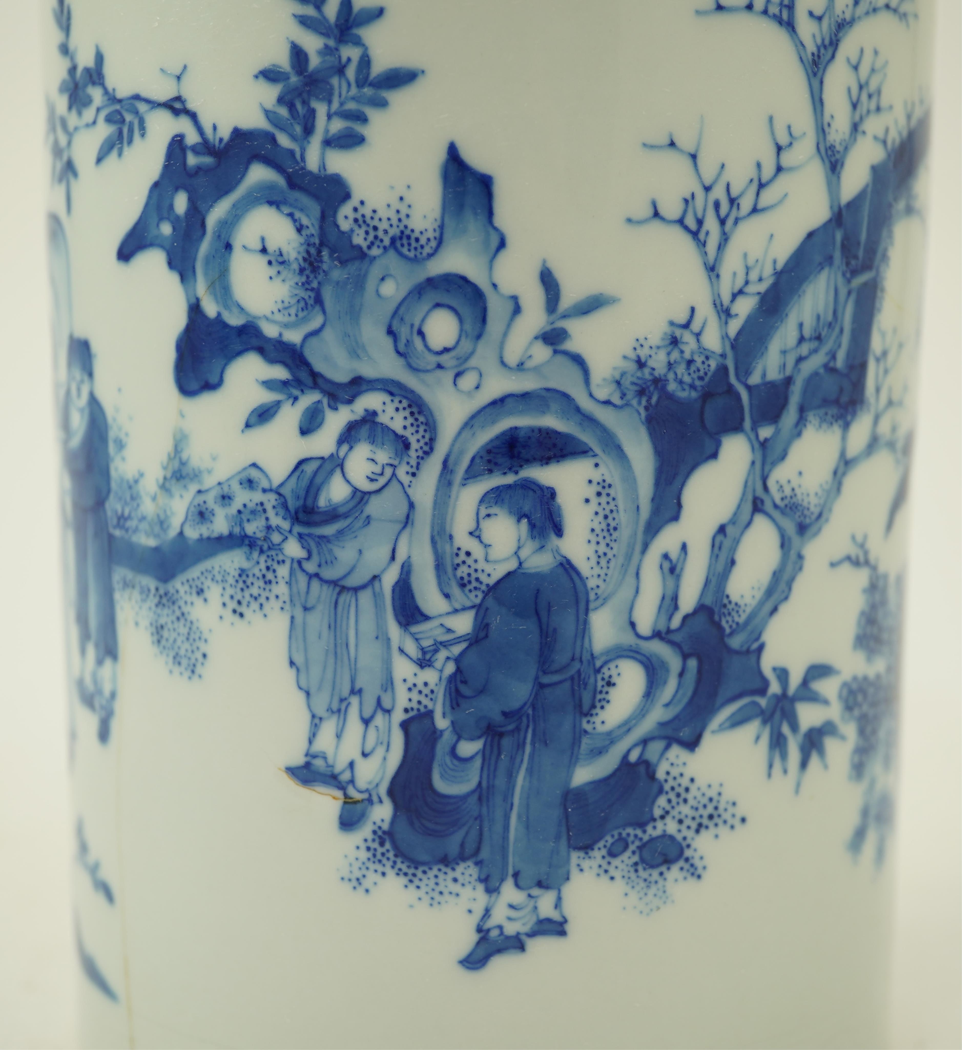 A Chinese blue and white brush pot, Transitional or later